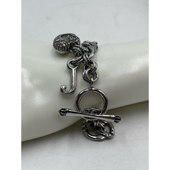 Juicy Couture Silver Tone Toggle Charm Starter Bracelet Pave Heart J - Picture 8 of 9